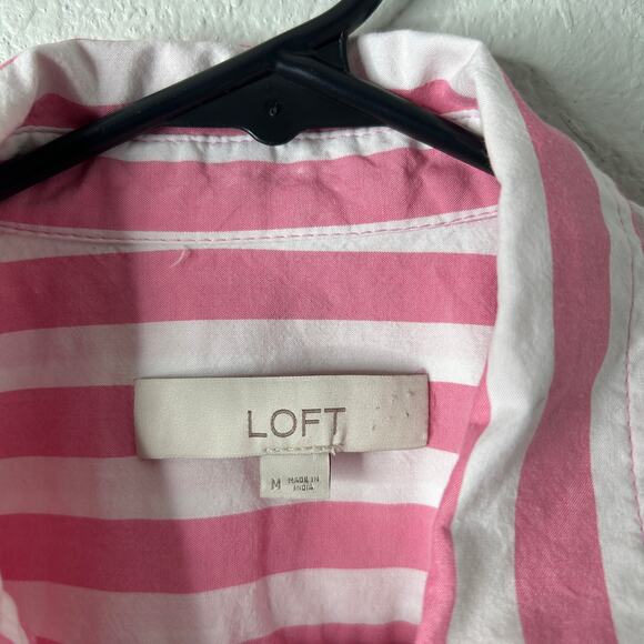 LOFT Striped Button Up Shirt Women’s Medium Pink Relaxed Fit Pockets - Picture 6 of 10